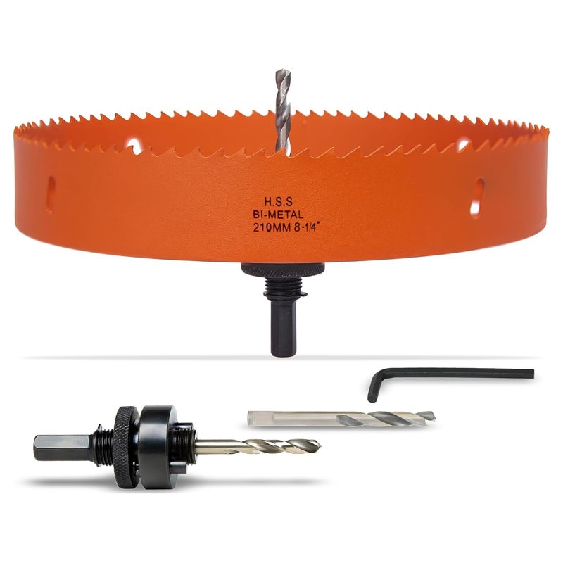 VIKITON 8-1/4 Inch Hole Saw with Arbor for Metal Wood Plastic, 8.25 in Bi-Metal Hole Cutter for Different Project with Smooth and Flat Drilling Edge, Fast Chip Removal, Lighter and Portable - Image 1